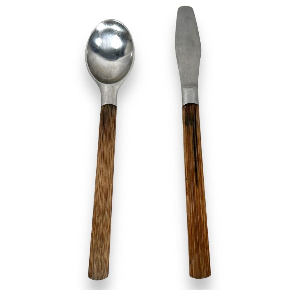 Vintage Dansk Flatware Toke Stainless Bamboo Tea Spoon & Dinner Knife Lot of 2‎